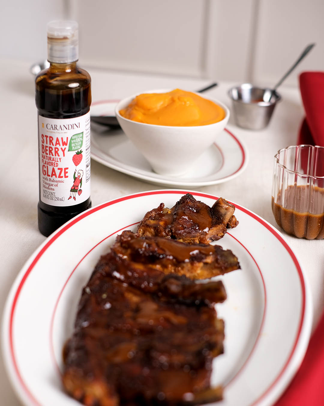 BBQ Ribs with Carandini Strawberry Glaze with Balsamic Vinegar of Modena & Red Potato Mash