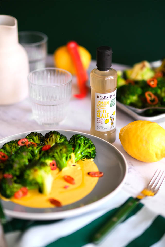 Sautéed Broccoli with Saffron Chickpea Hummus and Carandini Lemon Glaze